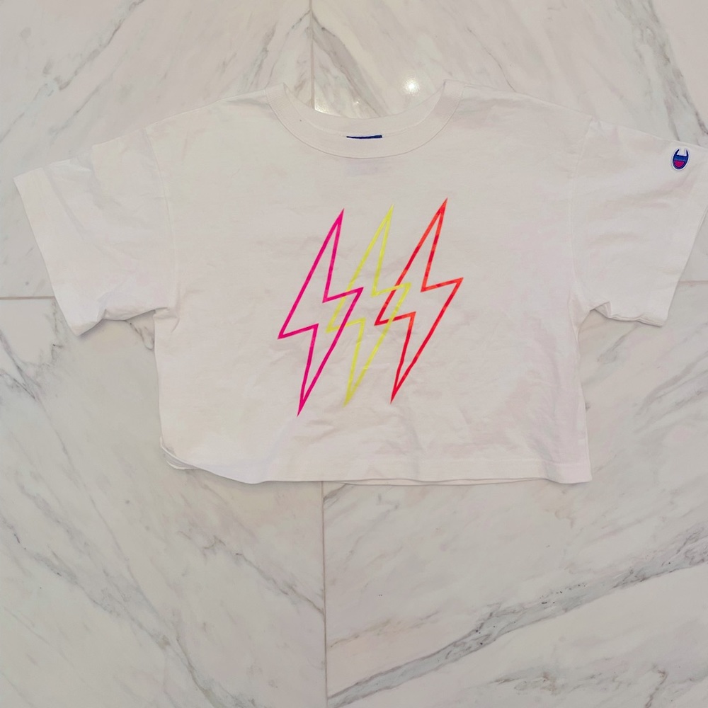 Champion Cropped Neon Bolt Tee!